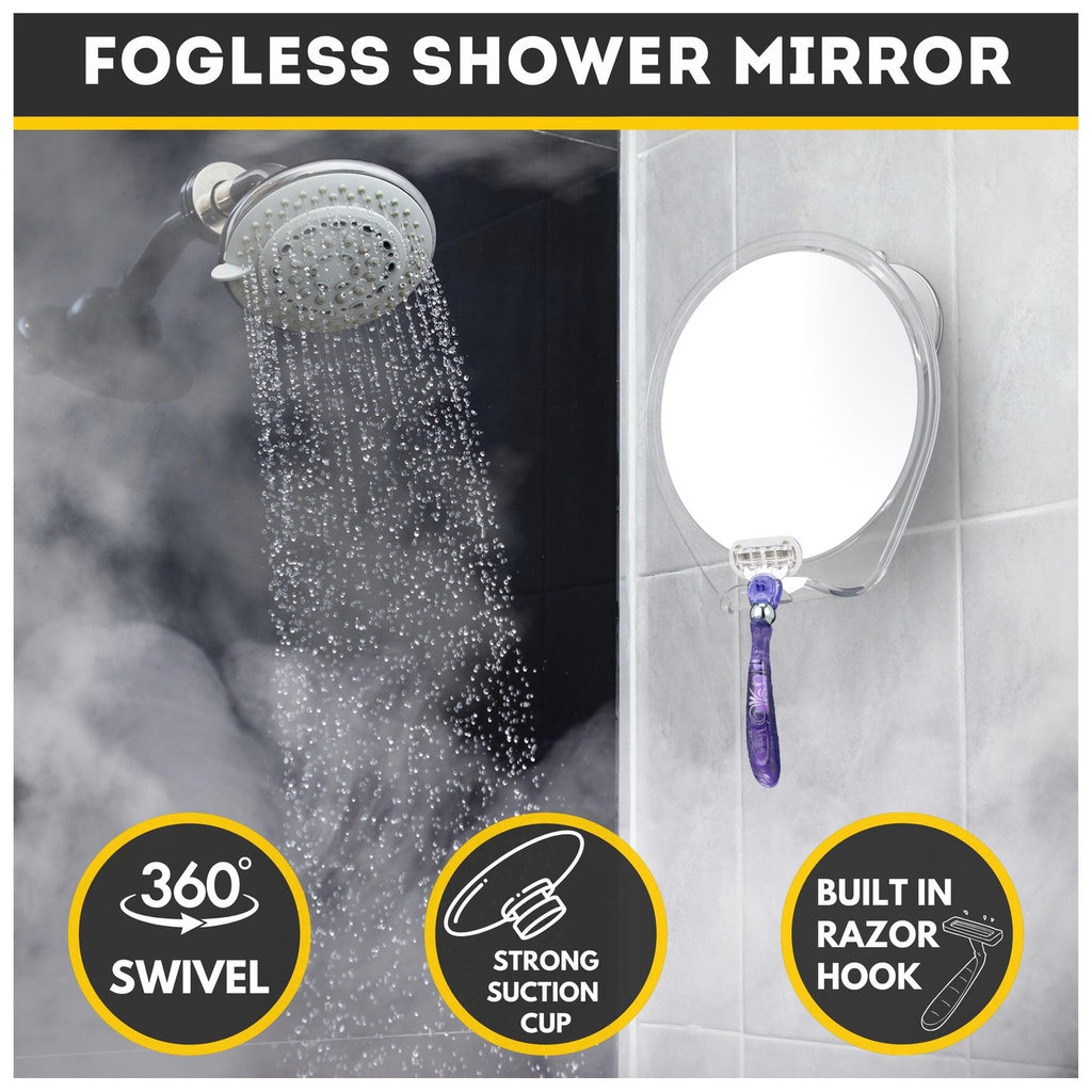 HONEYBULL Fogless Shower Mirror for Shaving with Suction Mount, White | Shatterproof Acrylic Bathroom Accessory With 360 Swivel & Built-in Razor Hook, Clear Reflection in Steam & No-Drill Setup
