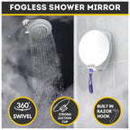 HONEYBULL Fogless Shower Mirror for Shaving with Suction Mount, White | Shatterproof Acrylic Bathroom Accessory With 360 Swivel & Built-in Razor Hook, Clear Reflection in Steam & No-Drill Setup