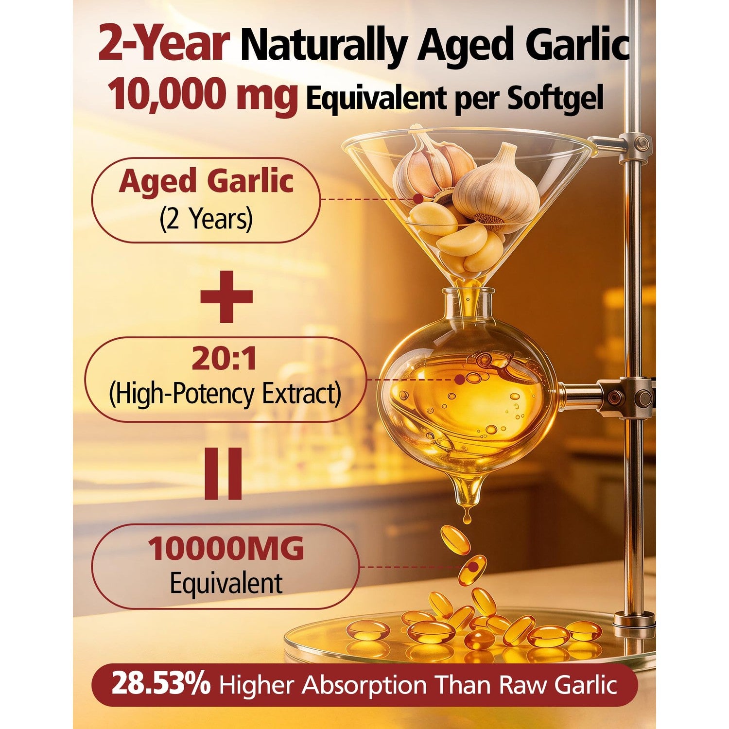 Odorless Aged Garlic Extract 10,000 mg - 300 Softgels, 2 Year Aged Garlic Supplements for Heart & Immune Support - Natural Antioxidant Supplement, Non-GMO, Gluten-Free, Vegan