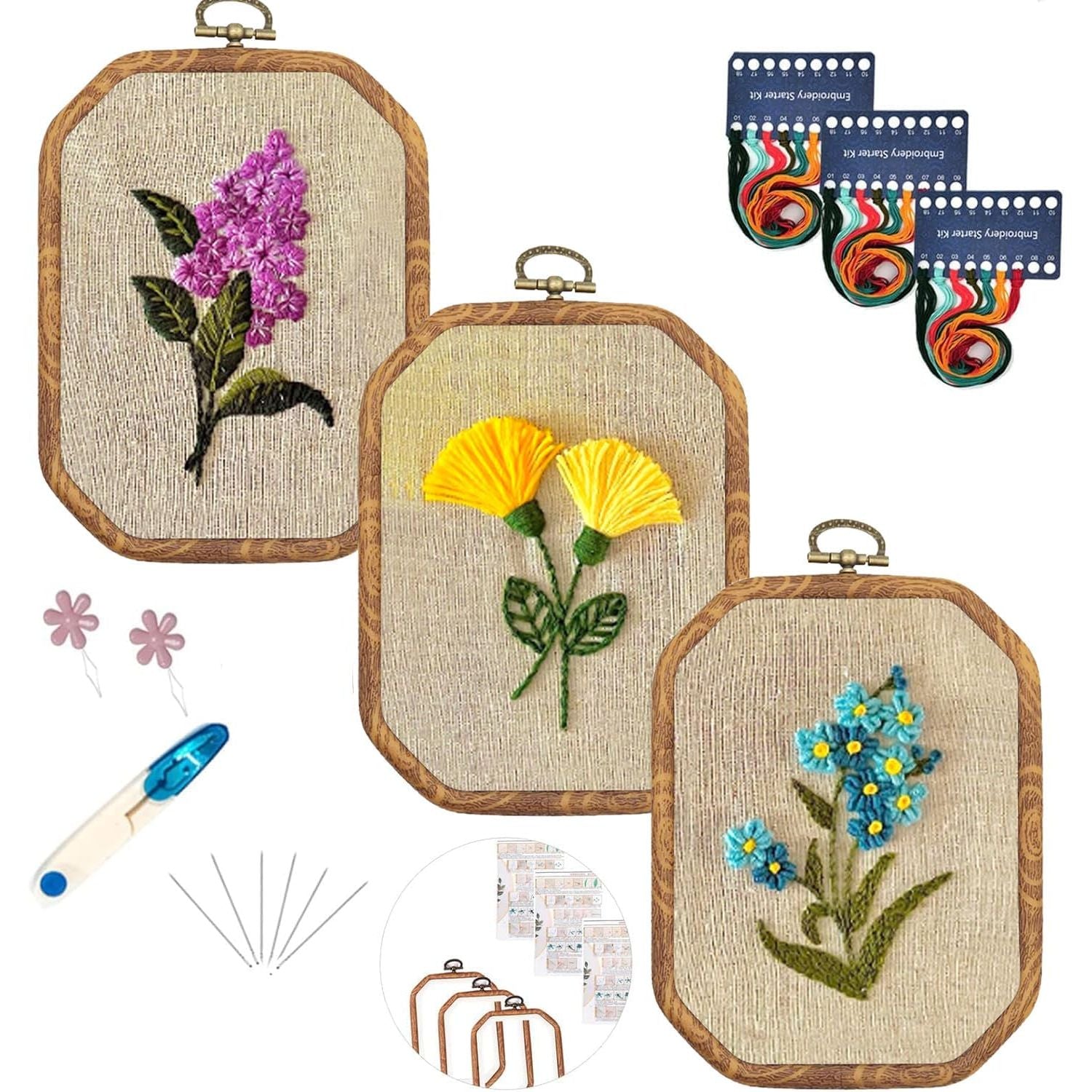Buy now Maydear 3 Sets Embroidery kit for Beginners Adults,Embroidery Kit Punch Needle Kit Cross Stitch Kits with Embroidery Hoop and Instructions,Hand Embroidery Starter Kit JH-FG-A at indiglob india
