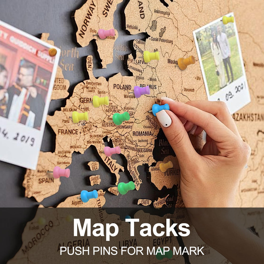 Colorful Wood Push Pins, Decorative Wooden Thumb Tacks for Cork Board and Bulletin Board, Map Pins for Wall, 60 Pieces