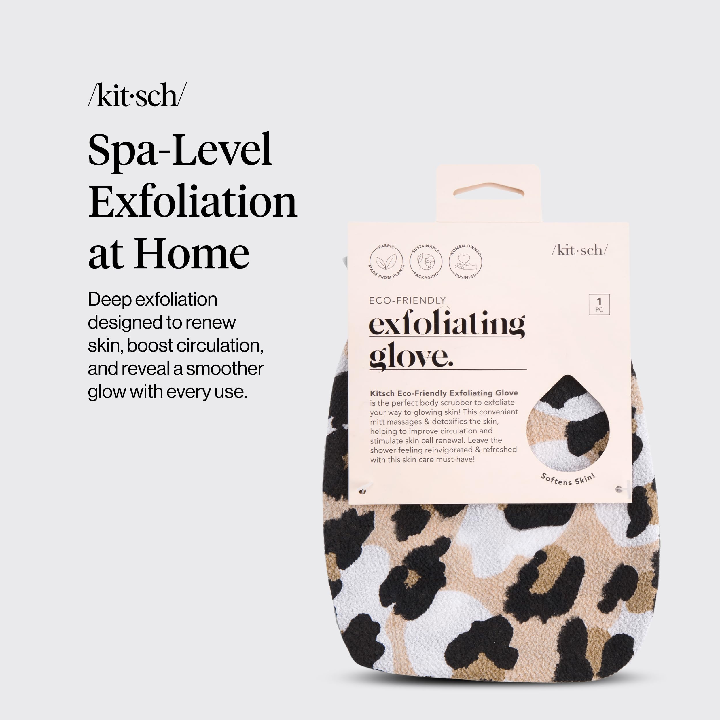 Kitsch Exfoliating Glove 1pc – Exfoliating Mitt - Leopard | Korean Exfoliating Mit & Deep Exfoliating Body Scrubber for Shower, Bath | Body Exfoliator Glove, Dead Skin Remover