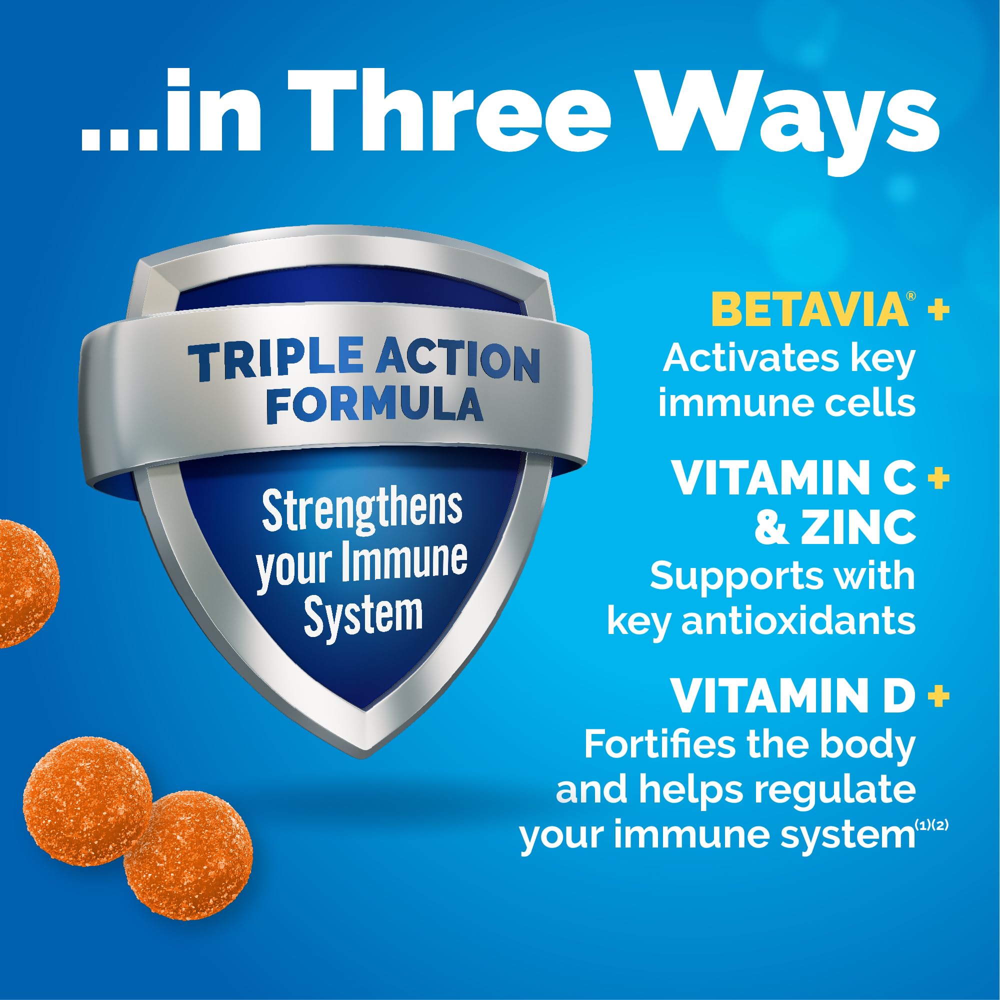 Emergen-C Vitamin C 750mg Immune Support Gummies, Orange, 45 Gummies | BetaVia Immune Plus, Vitamin D, B Vitamins, Zinc and Manganese, Triple Action, Chewable Gummies