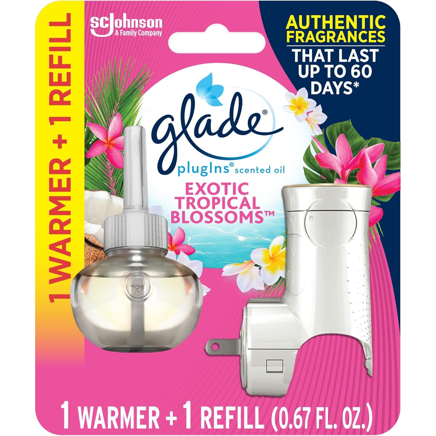Buy now Glade PlugIns Refills Air Freshener Starter Kit, Hawaiian Breeze, Scented and Essential Oils for Home and Bathroom, 0.67 Fl Oz, 1 Warmer + 1 Refill Exotic Tropical Blossoms at indiglob india