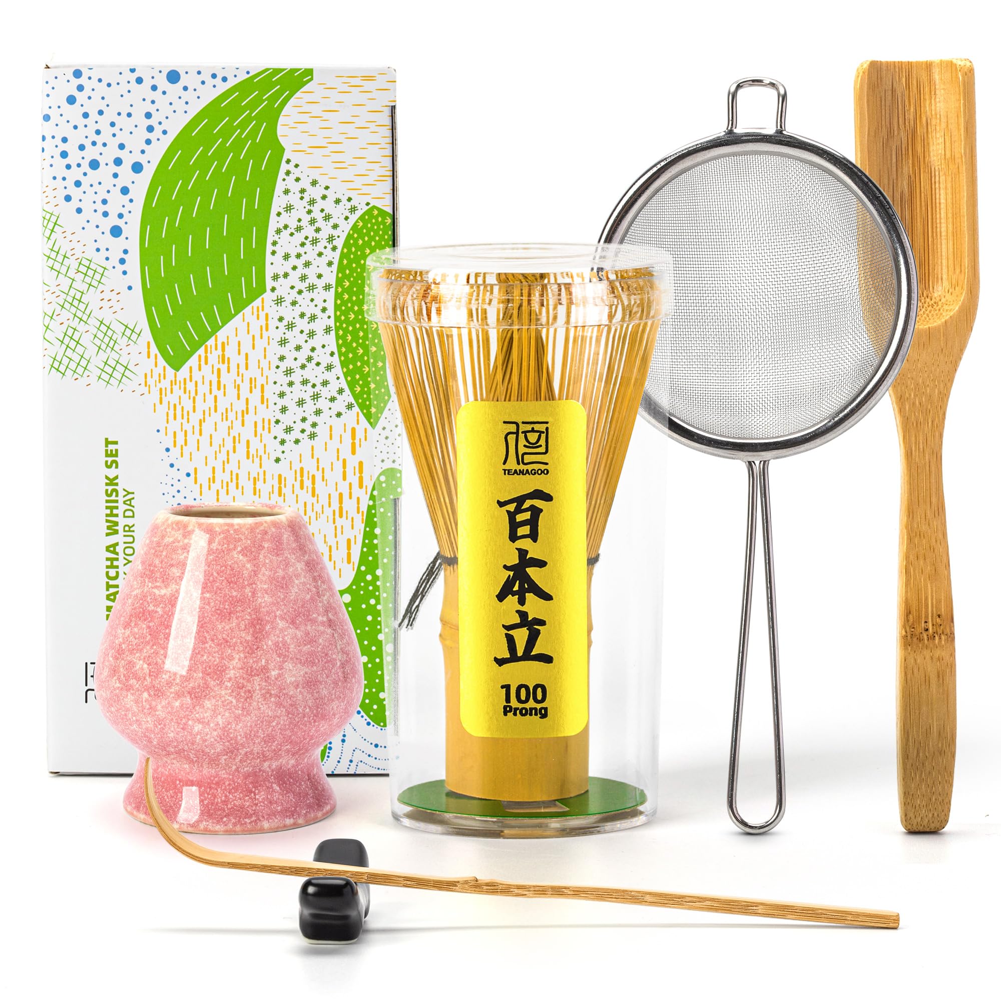 Buy now TEANAGOO MA-01 Japanese Matcha Ceremony Accessory, Matcha Whisk (Chasen), Traditional Scoop (Chashaku), Tea Spoon, Whisk Holder, The Perfect Set to Prepare a Traditional Cup of Matcha.… 6-PCS Pink Set at indiglob india