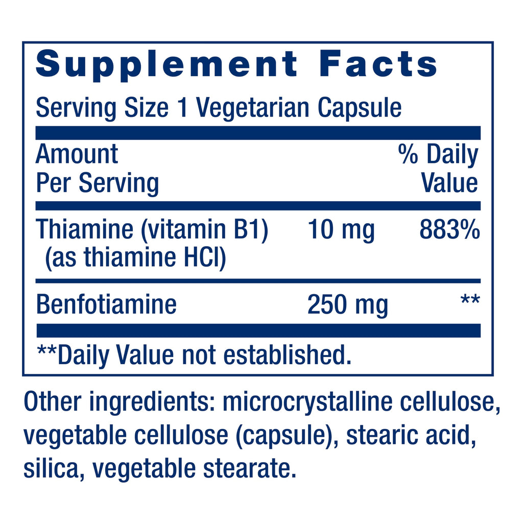 Life Extension Mega Benfotiamine, 250 mg, 120 Capsules | Fat-Soluble Thiamine, Ultra-Bioavailable Vitamin B1, Gluten-Free, Non-GMO & Vegetarian
