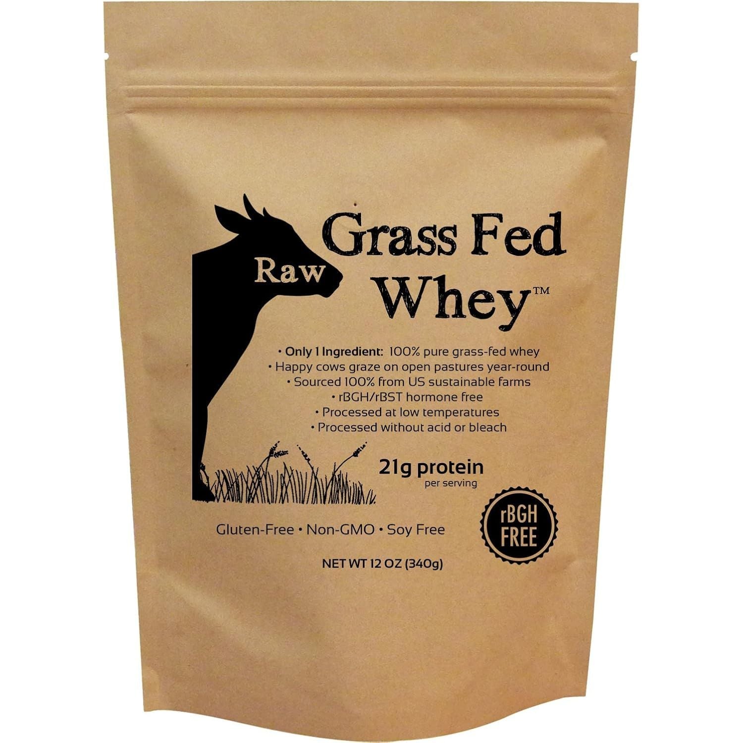Buy now Raw Grass Fed Whey Protein Powder â€“ Unflavored, Only 1 Ingredient: 100% Pure Grass-Fed Whey from Happy, Healthy Cows â€“ Undenatured, Non-GMO, Hormone-Free, Gluten-Free, Made in USA, 12 OZ at indiglob india