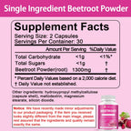 Beet Root Capsules - 1300mg Organic Pure Beetroot Beets Powder 60 Capsules-30 Days Supply | Natural & Vegan Supplement