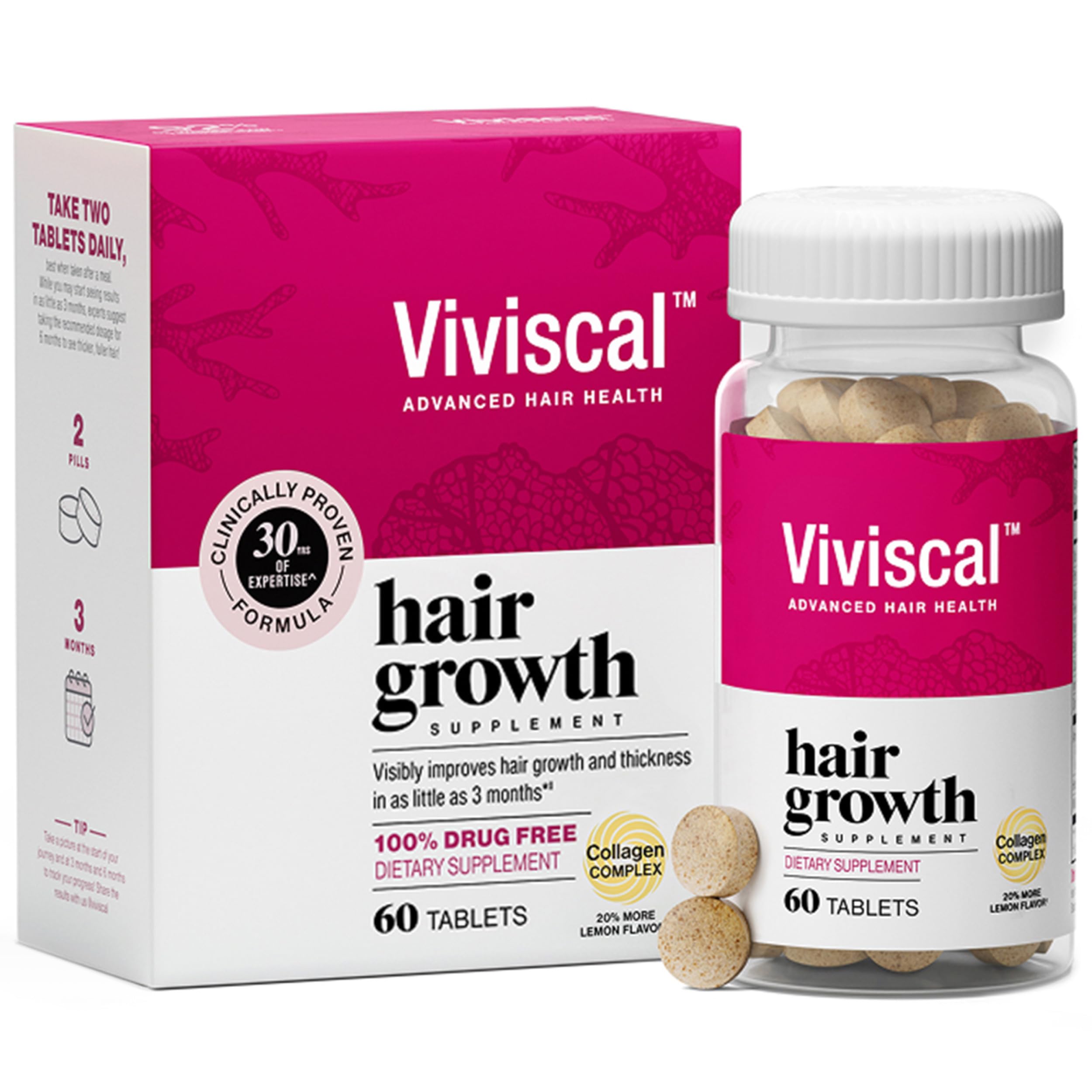 Viviscal Hair Growth Supplements for Women, 60 Tablets, 1 Month | For Thicker & Fuller Hair, Thinning Hair Support, Biotin & Marine Collagen, Drug-Free