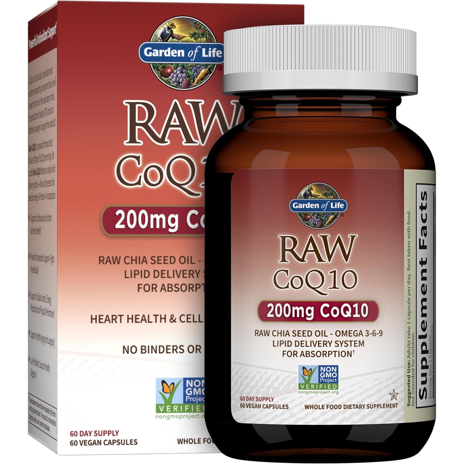 Garden of Life Raw CoQ10 200mg, with Omega 3 6 9 for Heart Health, 60ct | Vegetarian Omega 3 6 9 Supplement Raw Co Q 10 Chia Seed Oil, Whole Food Nutrition with Antioxidant Support, Coenzyme q10