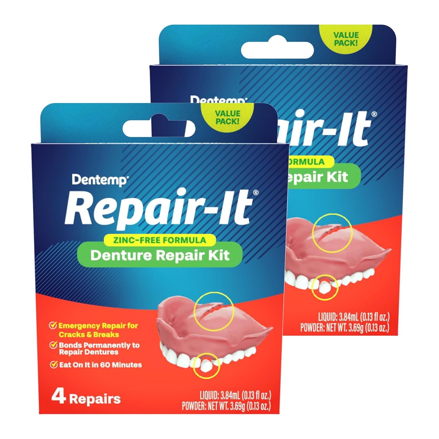 Buy now Dentemp Repair Kit - Repair-It Advanced Formula Denture Repair Kit - Repairs Broken Dentures, Mends Cracks and Replace Loose Teeth Pack of 2 (8 Repairs) at indiglob india