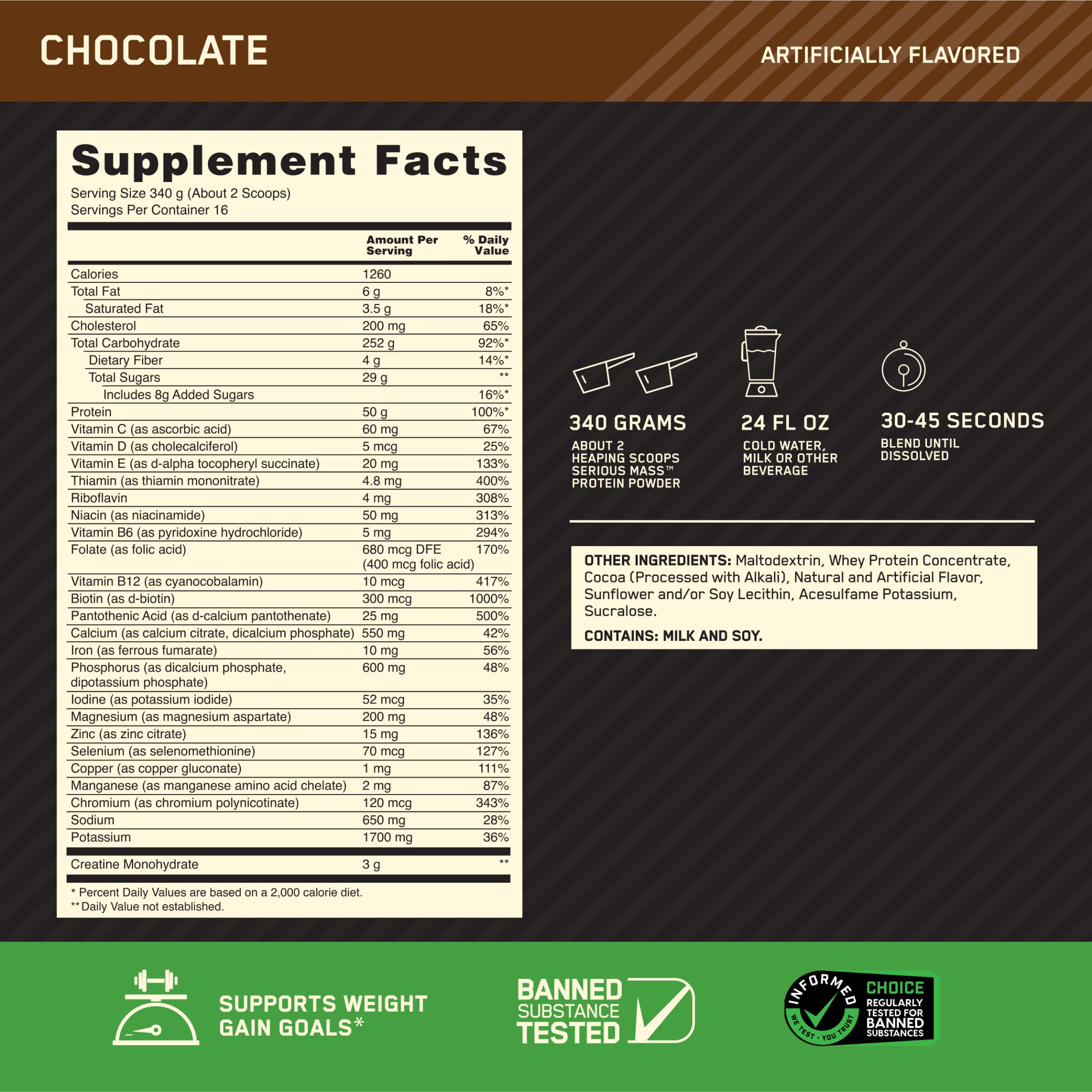 Buy now Optimum Nutrition Serious Mass, Weight Gainer Protein Powder, Mass Gainer, Vitamin C and Zinc for Immune Support, Creatine, Chocolate, 12 Pound (Packaging May Vary) at indiglob india