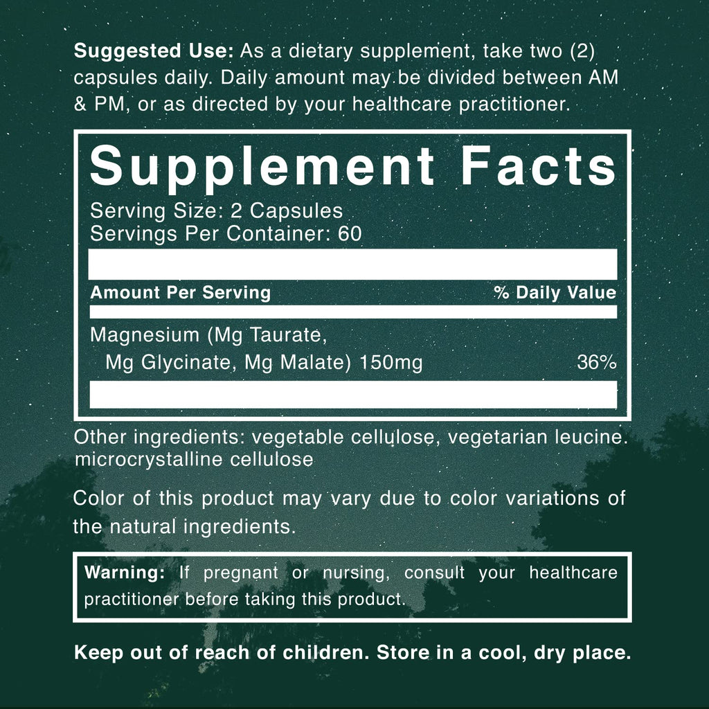 Natural Rhythm Triple Calm Magnesium Complex - 120 Capsules, Chelated Magnesium Glycinate, Taurate & Malate, High Absorption Supplement for Sleep, Stress, Muscle & Heart Support, Non-GMO, Vegan