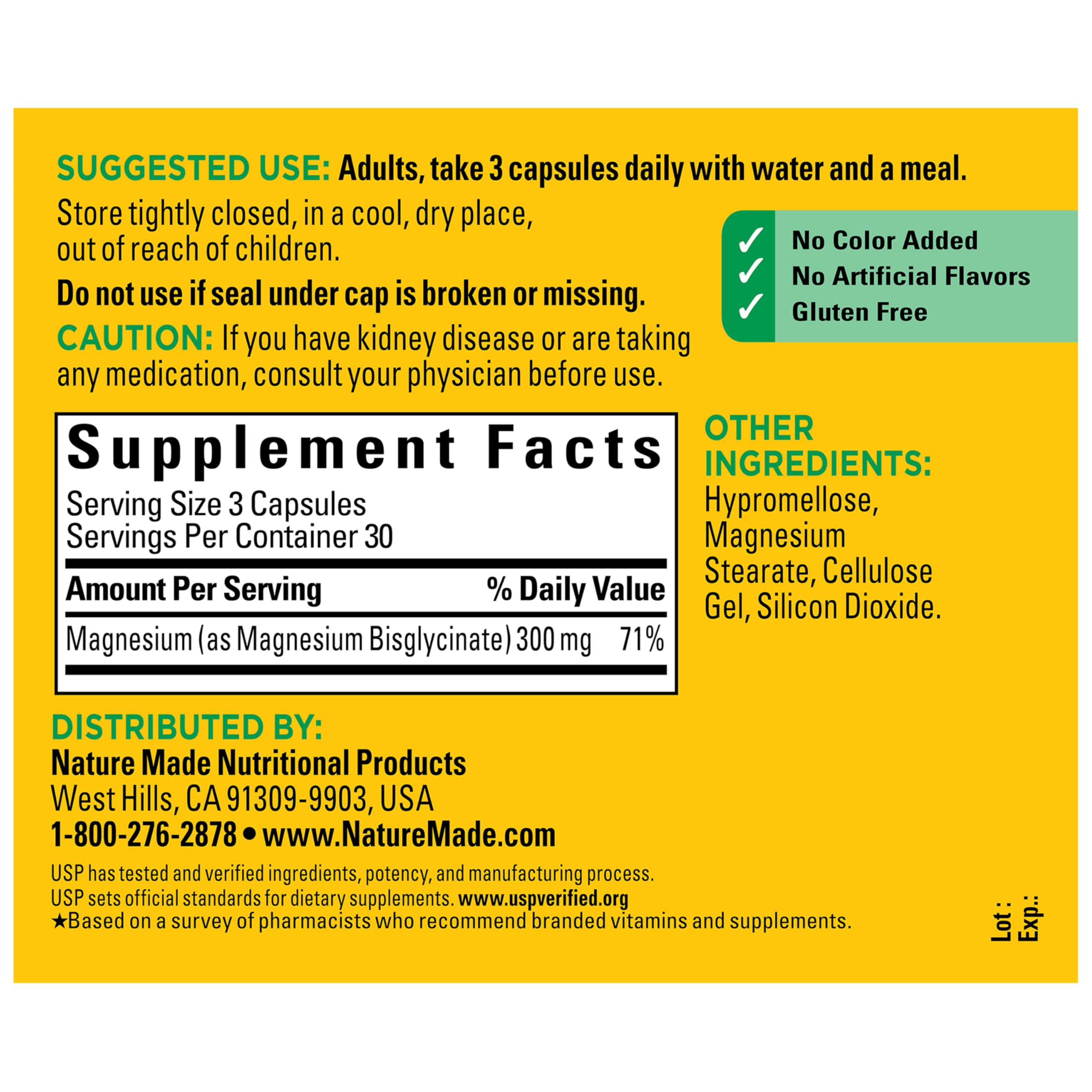 Nature Made Magnesium Glycinate 300 mg per 3 Capsules, 90 Capsules | High Absorption Magnesium Supplement for Muscle, Heart and Bone Support, Magnesium Bisglycinate Capsules, 30 Day Supply
