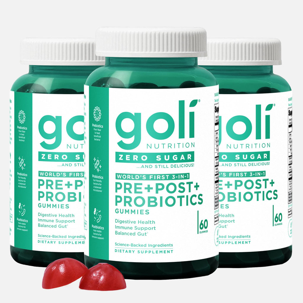 Goli Zero Sugar Pre Pro Postbiotic Gummies - Worlds First 3-in-1 with DE111, XOS, MCC1849 - No Sugar Alcohols - Vegan, Keto-Friendly, Non-GMO
