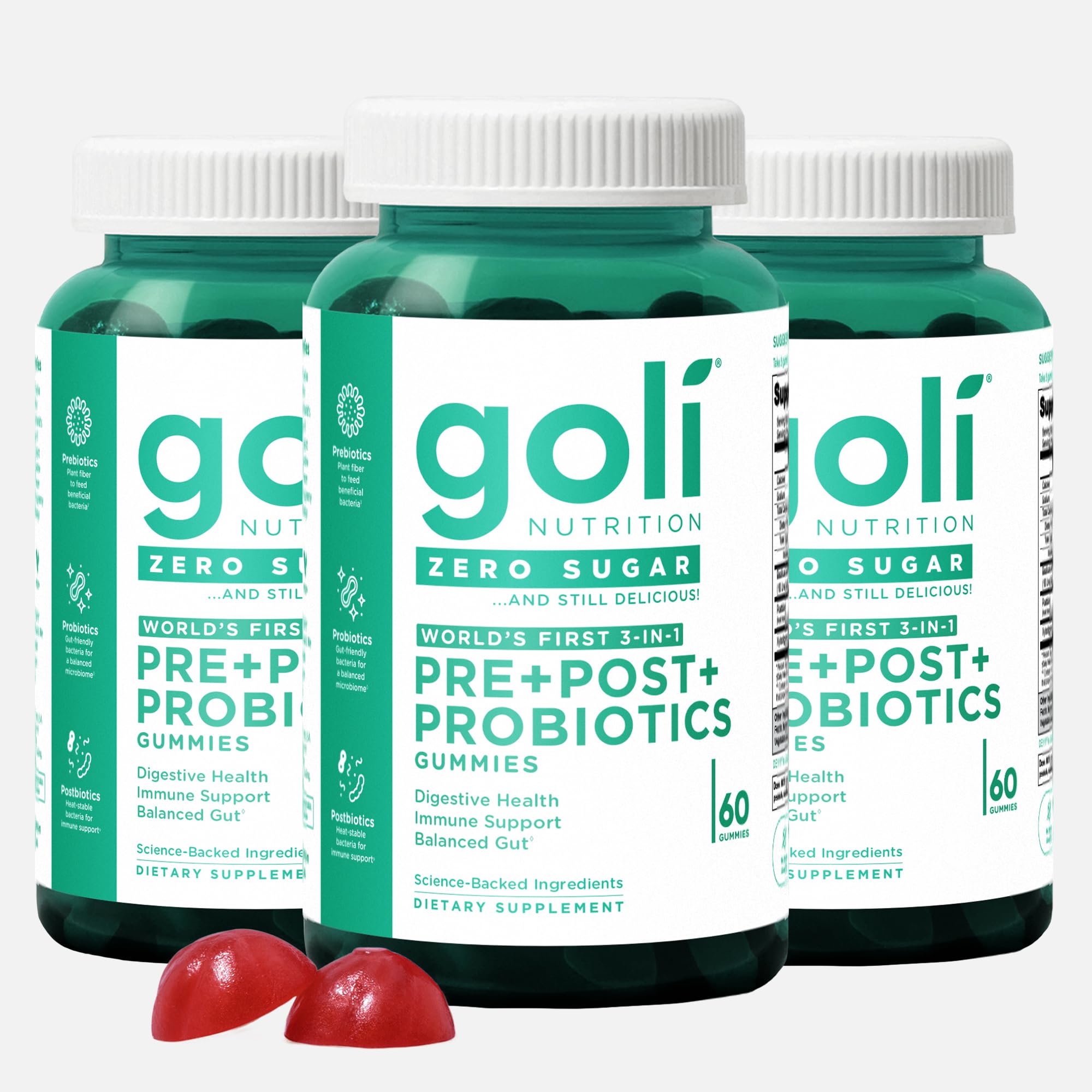 Goli Zero Sugar Pre Pro Postbiotic Gummies - Worlds First 3-in-1 with DE111, XOS, MCC1849 - No Sugar Alcohols - Vegan, Keto-Friendly, Non-GMO
