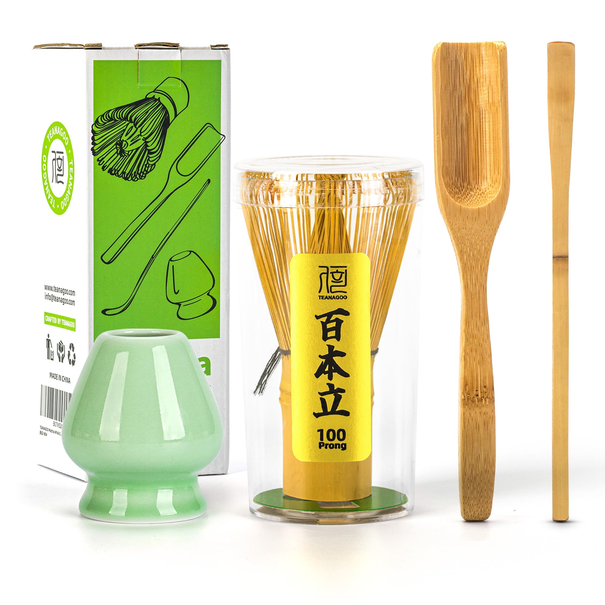Buy now TEANAGOO MA-01 Japanese Matcha Ceremony Accessory, Matcha Whisk (Chasen), Traditional Scoop (Chashaku), Tea Spoon, Whisk Holder, The Perfect Set to Prepare a Traditional Cup of Matcha.… Green Celadon at indiglob india