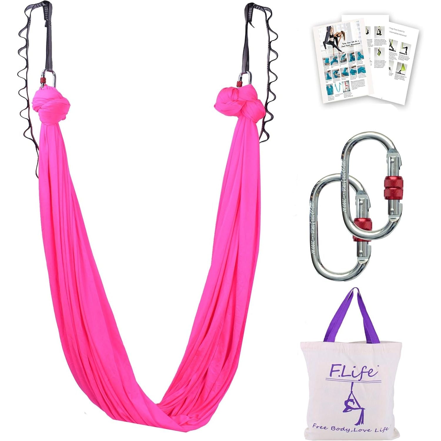 Buy now F.Life Aerial Silk Yoga Hammock & Swing for yoga Inversion,Strength training,starter hardware kit hot pink at indiglob india