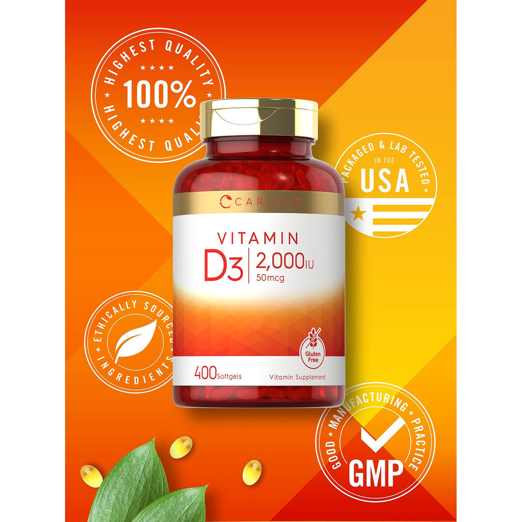 Carlyle Vitamin D3 2000IU Softgels | 400 Count | 50 mcg | Non-GMO, Gluten Free Formula | Vitamin D Supplement