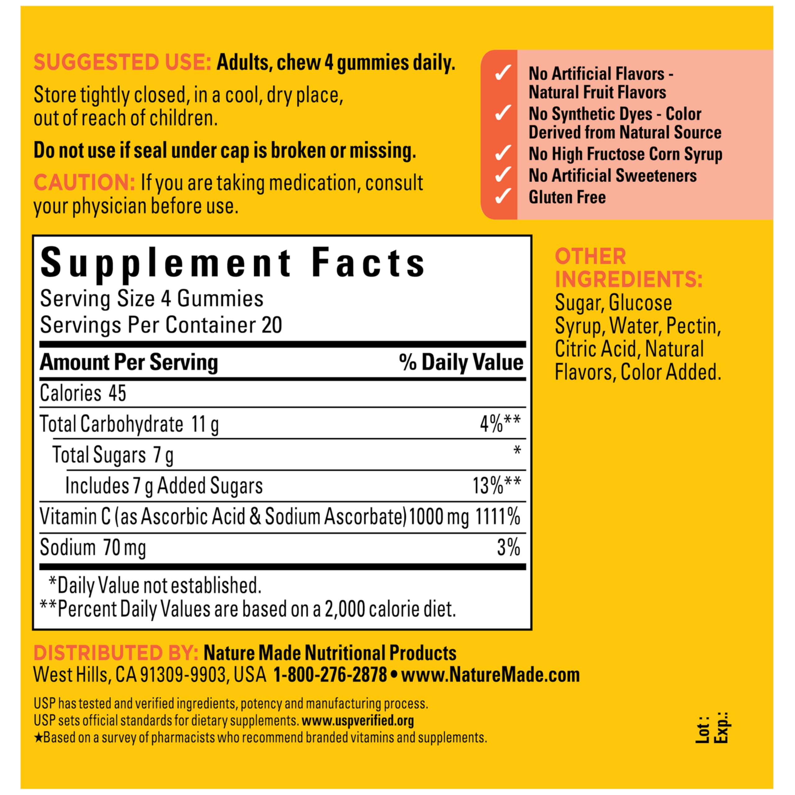 Nature Made Vitamin C Gummies, Maximum Strength Dosage, 80 Count | Vitamin C 1000mg per Serving, Adult Vitamin C Immune Support Gummies, Daily Immune Support, Tangerine Flavor, 20 Day Supply