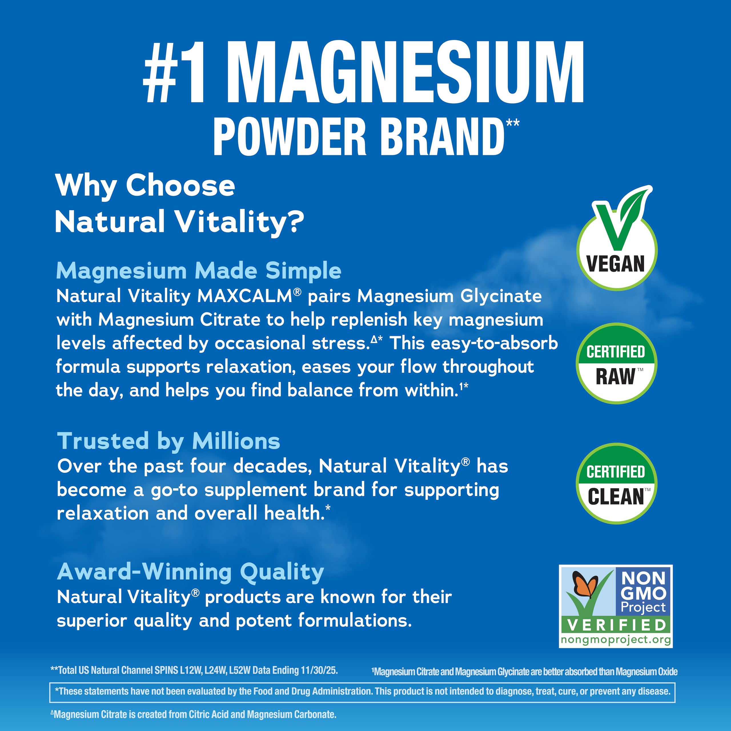 Natural Vitality Calm, Magnesium Supplement, Anti-Stress Drink Mix Powder, Gluten Free, Vegan, & Non-GMO, Original Unflavored, 16 oz