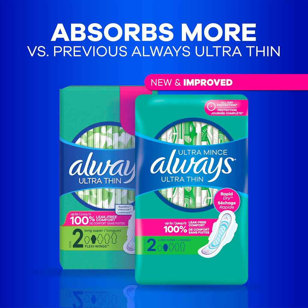 Buy now Always Ultra Thin Pads without Wings, Size 1, Regular, 132 Count (3 Packs of 44) at indiglob india