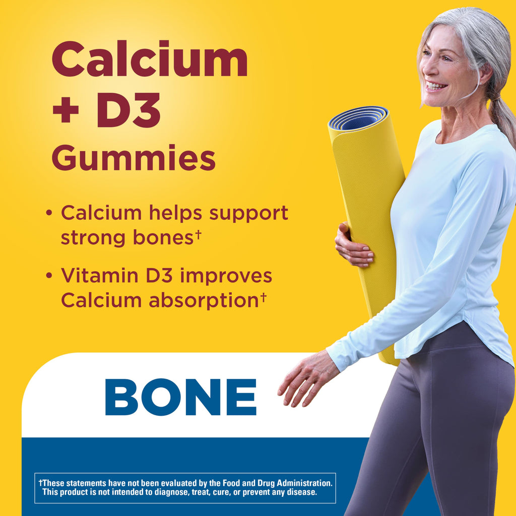 Nature Made Calcium Gummies 500 mg per Serving with Vitamin D3, 80 Gummies | Calcium Supplement for Bone Support, Calcium with Vitamin D Gummies, Cherry, Orange and Strawberry Flavors, 40 Day Supply