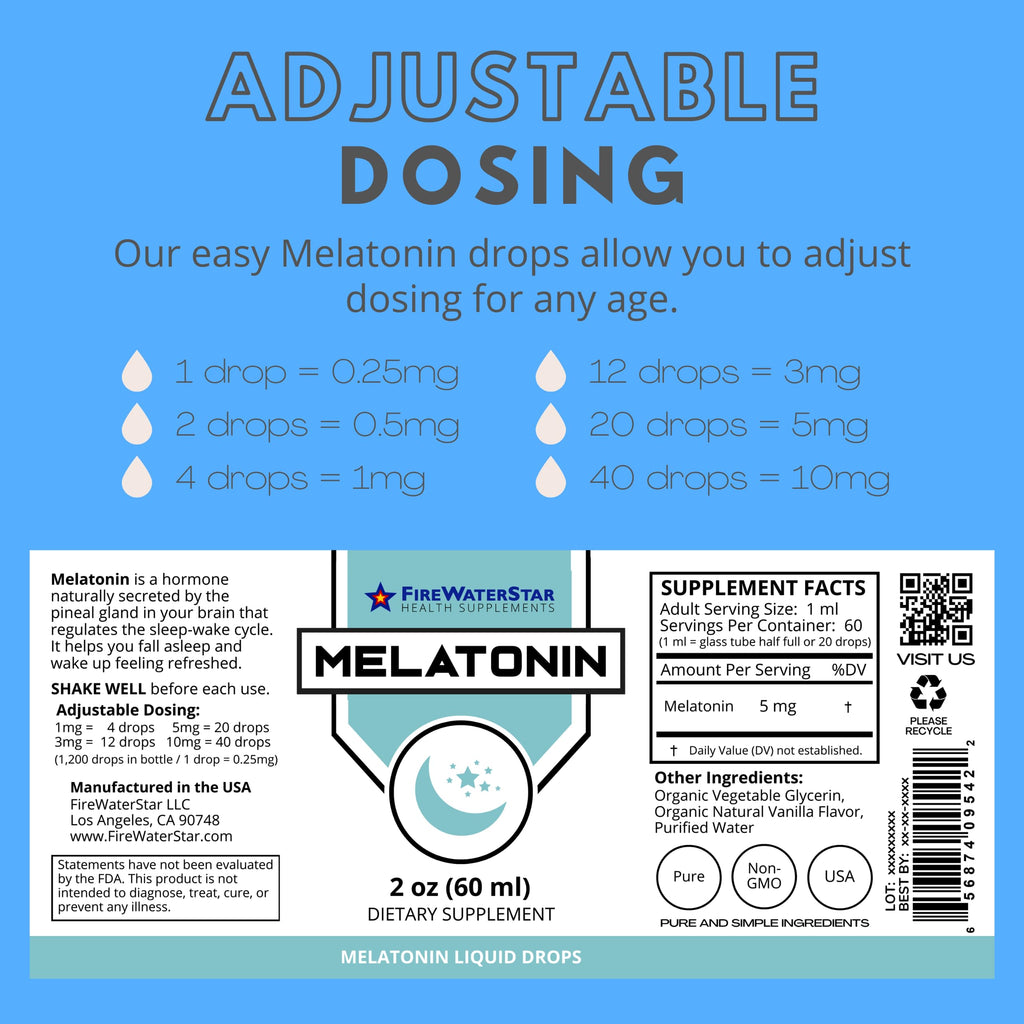 FWS Liquid Melatonin Drops for Adults and Kids - 99% Pure Bioactive Melatonin - Organic, Non-GMO, Vegan - Minimal Ingredients - Easy Adjustable Dosing - Helps to Promote Restful Sleep - 2oz
