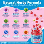 Saffron + Magnesium Glycinate+ Omega-3 - Calm Focus Gummies for Kids 4+, Saffron Extract Supplement w/L-Theanine, Holy Basil, Rosemary, B6, B9,B12, D3 for Happy Mood, Cognition, Nerve, Sugar Free