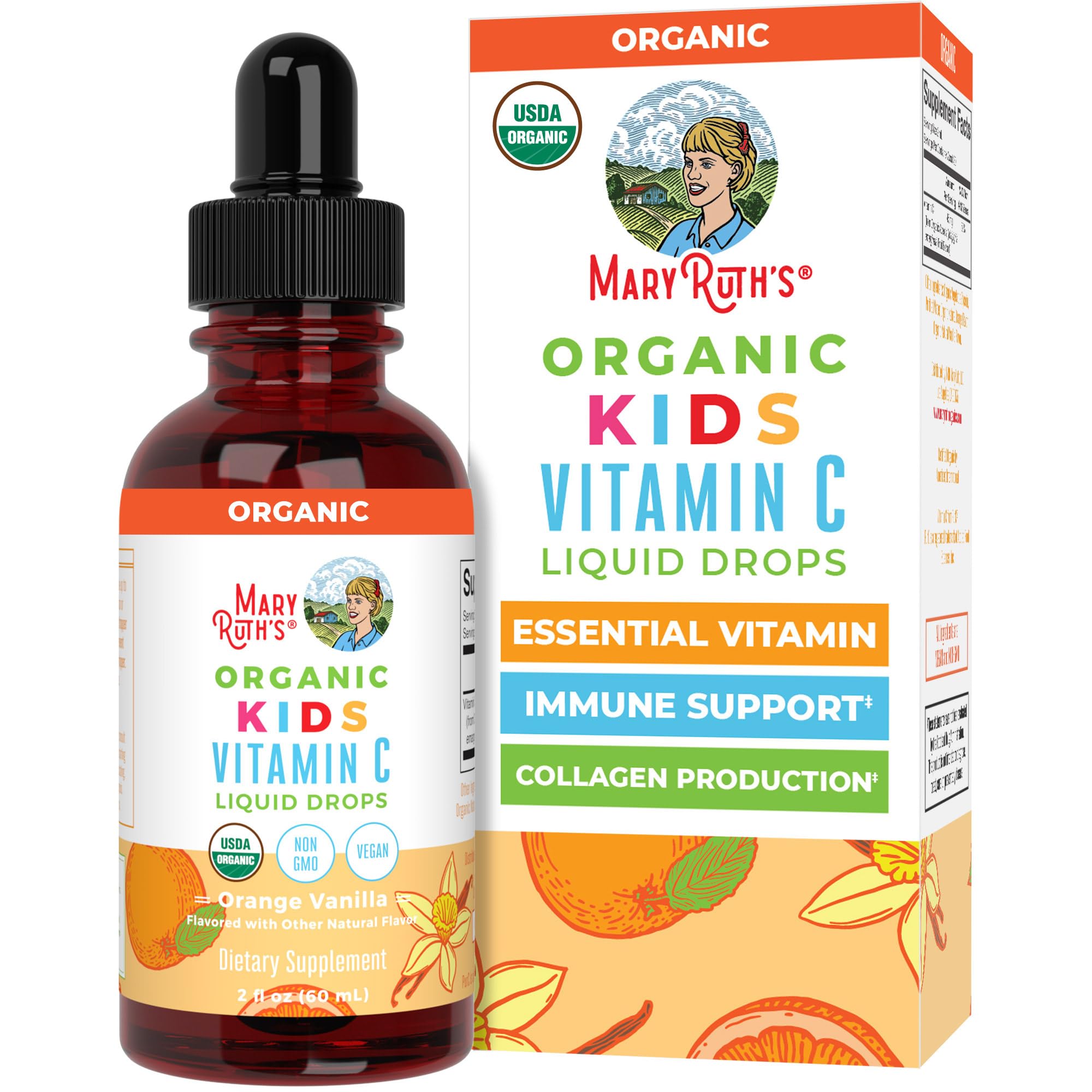 MARYRUTH'S USDA Organic Kids Vitamin C Drops, Immune Support, 2 oz | Vegan, Immune Support Supplement, Overall Health, Vitamin C from Organic Acerola Fruit Extract