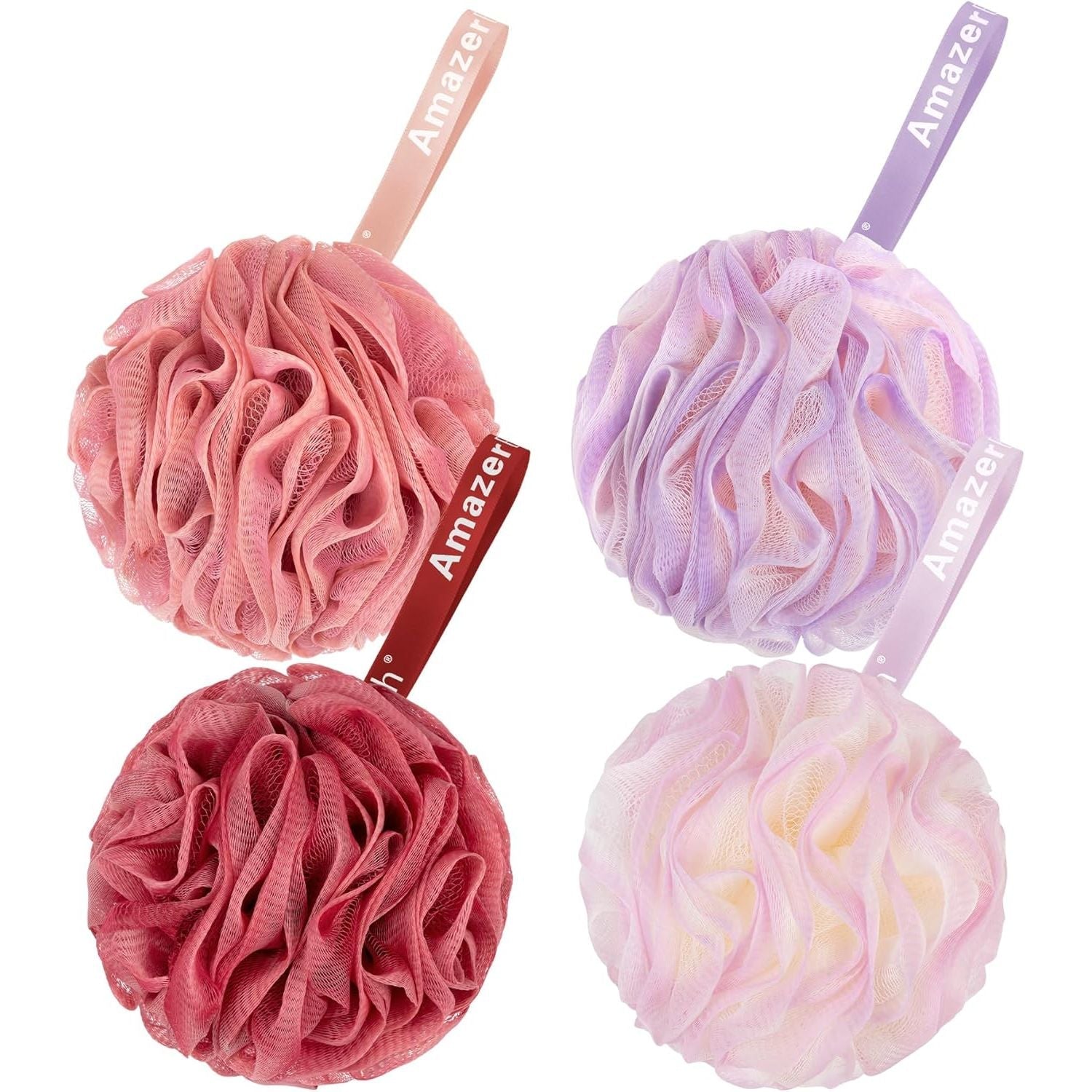 Buy now AmazerBath Loofah Sponge 60g/Piece, Exfoliating Bath Sponge Body Scrubber - Loofa Set of 4 Flower Color (Green-Purple) SunsetBerry Medium (Pack of 4) at indiglob india