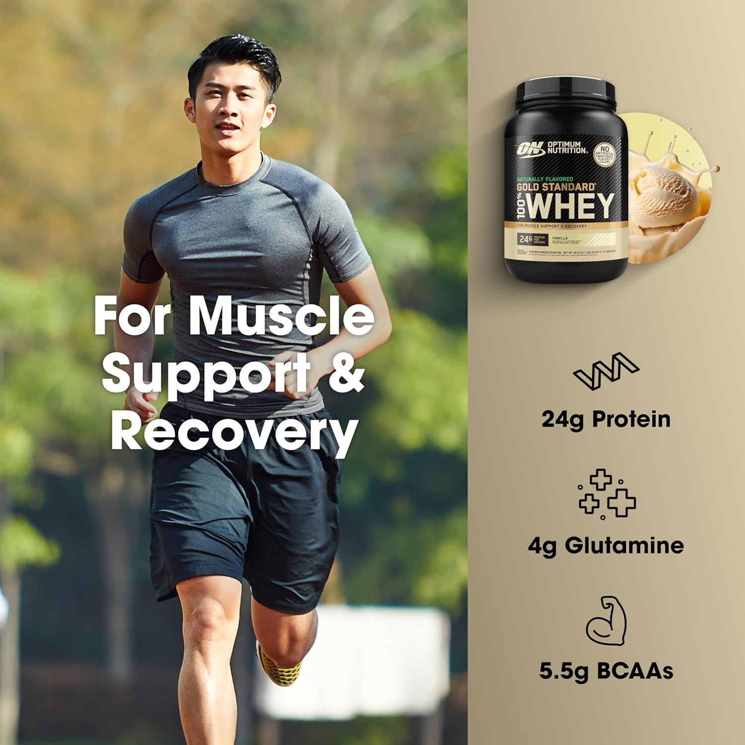 Buy now Optimum Nutrition Gold Standard 100% Whey Naturally Flavored Protein Powder, Vanilla, 1.9 Pound (Packaging May Vary) at indiglob india