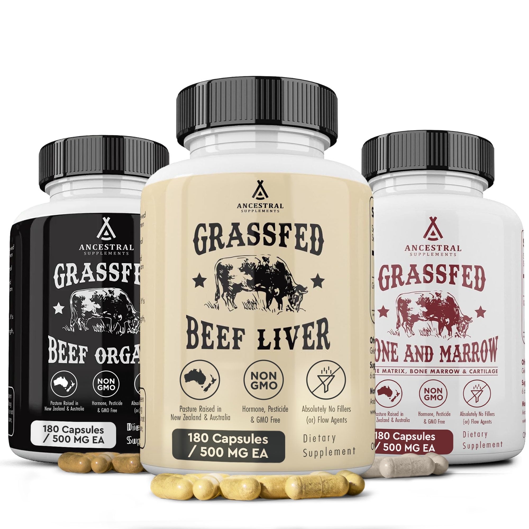 Ancestral Supplements Beef Liver Support Capsules, Iron & Energy, 180 Ct | Freeze-dried, Non-GMO Liver Rich in Heme Iron, Vitamin A & B12; Grass-fed, Desiccated, Vital Liver Support, Natural Liver