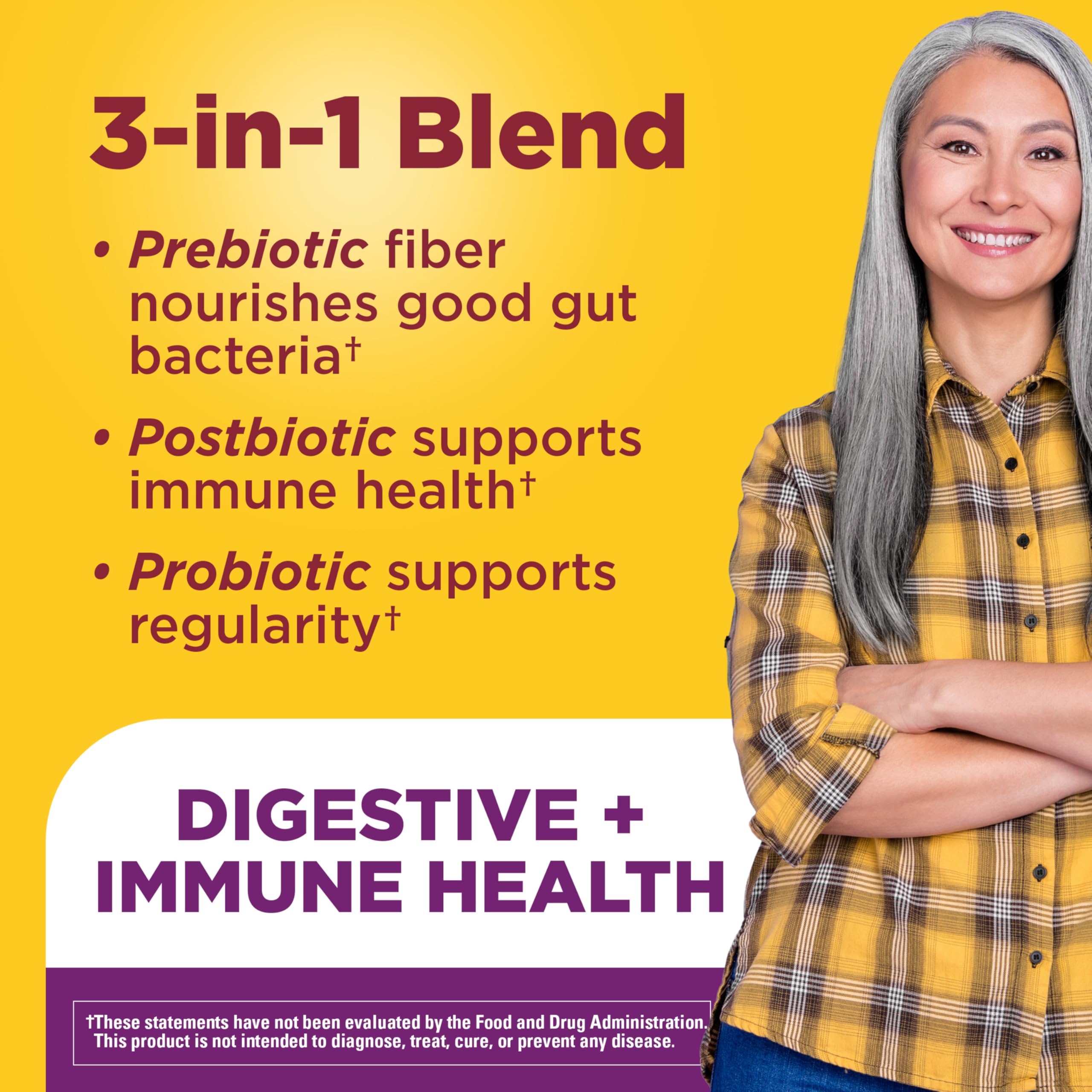 Nature Made Triple-Action Biotics, Prebiotic Fiber Gummies, 48 Gummies | Digestive Probiotics for Women and Men, Gut and Immune Health Support, Vegetarian, Raspberry Lemon Flavor, 24 Day Supply