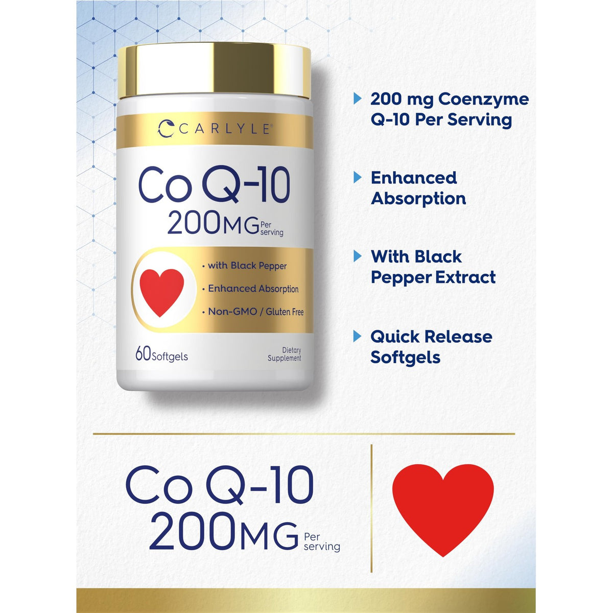 Carlyle CoQ10 200mg Softgels | 60 Count | with Black Pepper