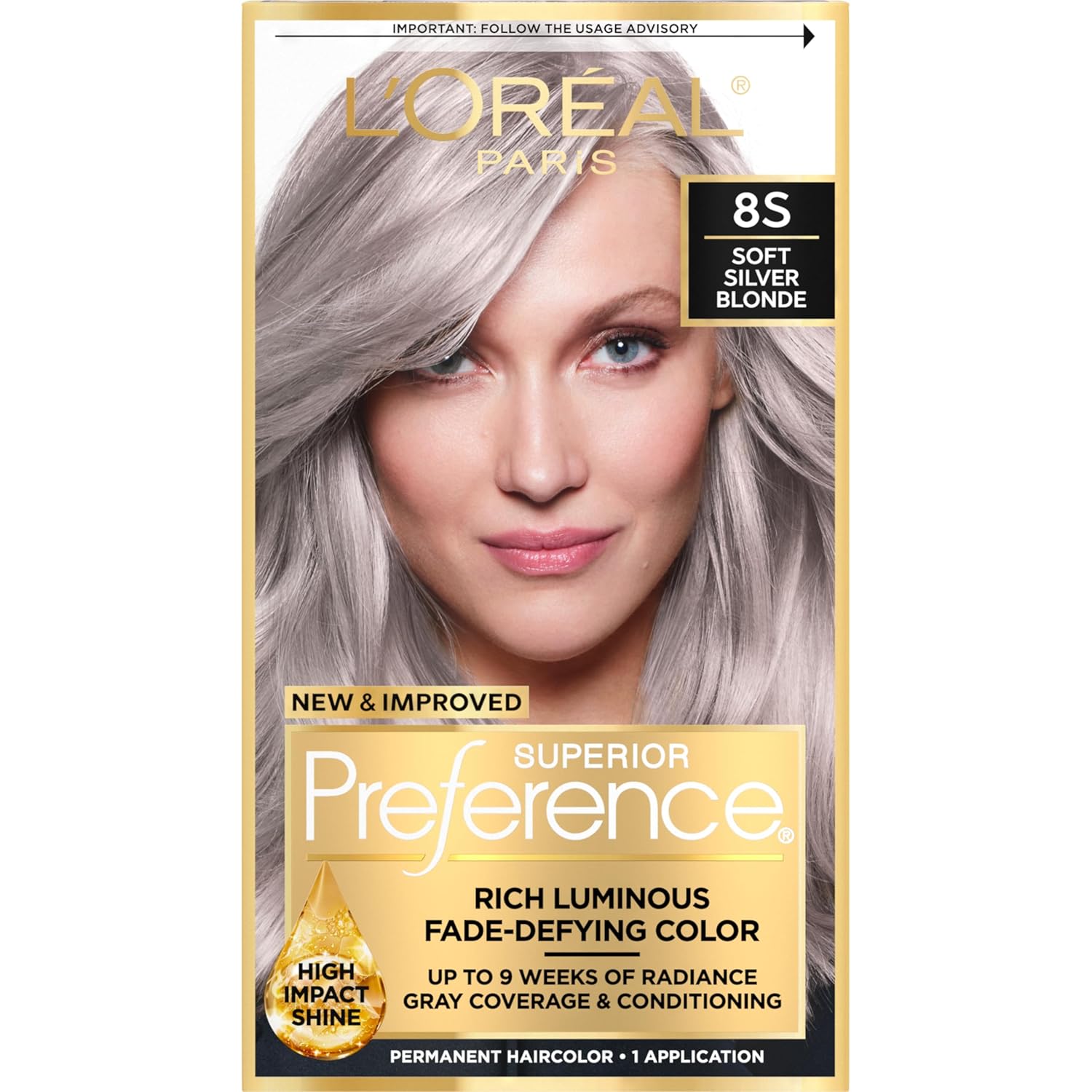 Buy now L'Oreal Paris Superior Preference Luminous Fade-Defying Permanent Hair Color, Hair Dye For Up to 9 Weeks of Radiance, Light Ash Blonde 9A, 1 Hair Dye Kit 8s Soft Silver Blonde 1 Count (Pack of 1) at indiglob india