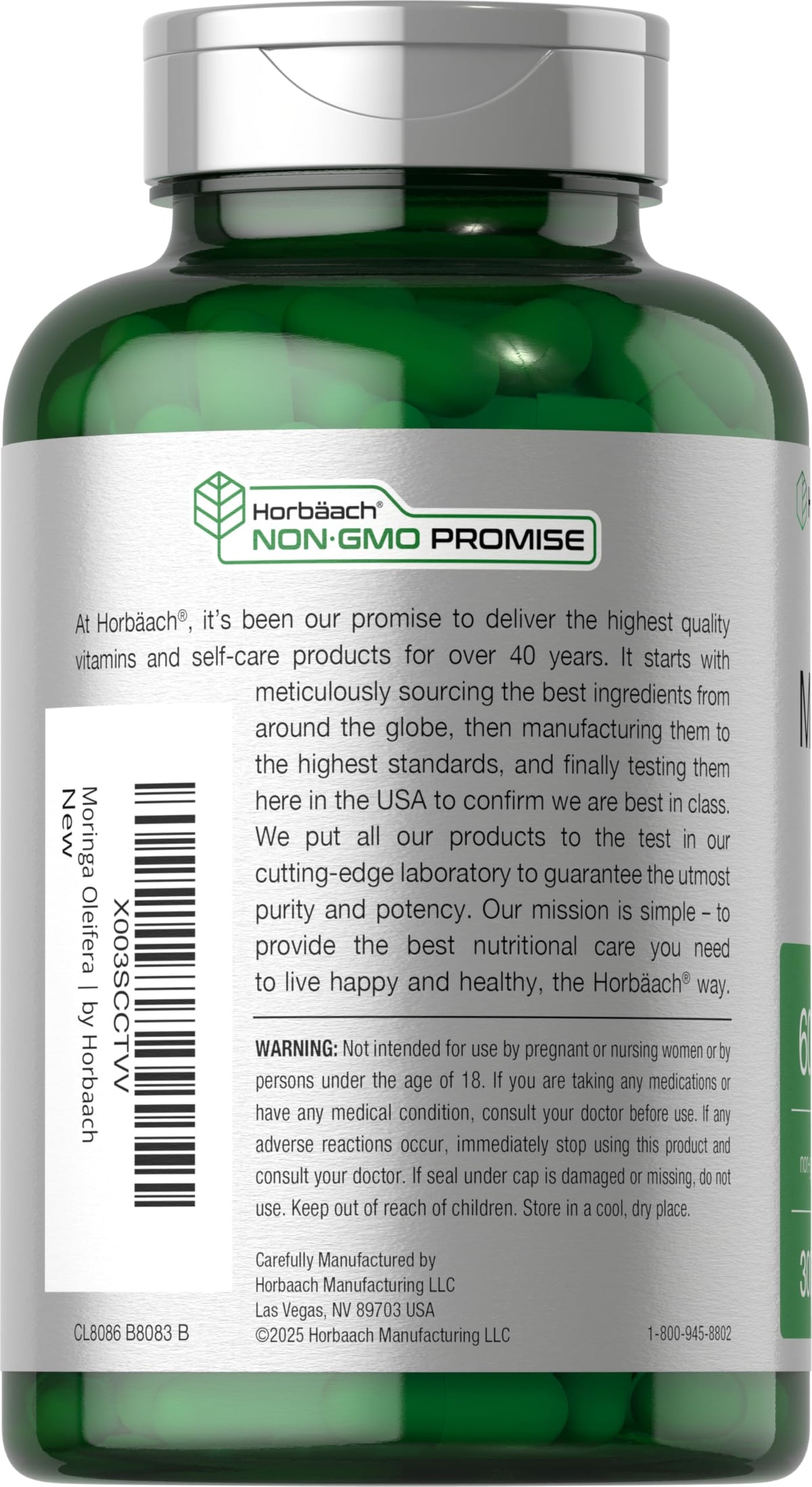 Horbäach Moringa Oleifera | 300 Powder Capsules | Complete Green Superfood
