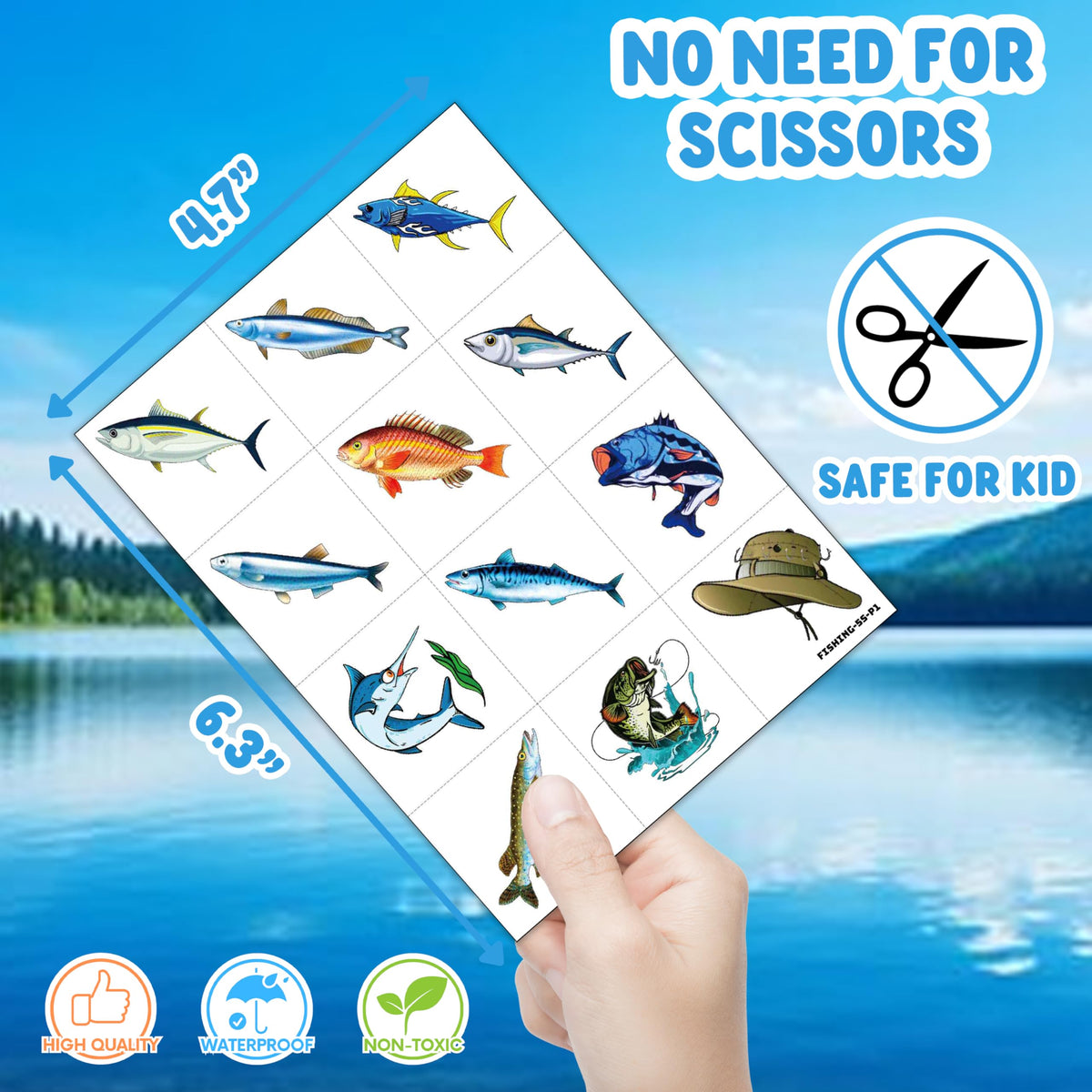 60 PCS Fishing Temporary Tattoos for Kids