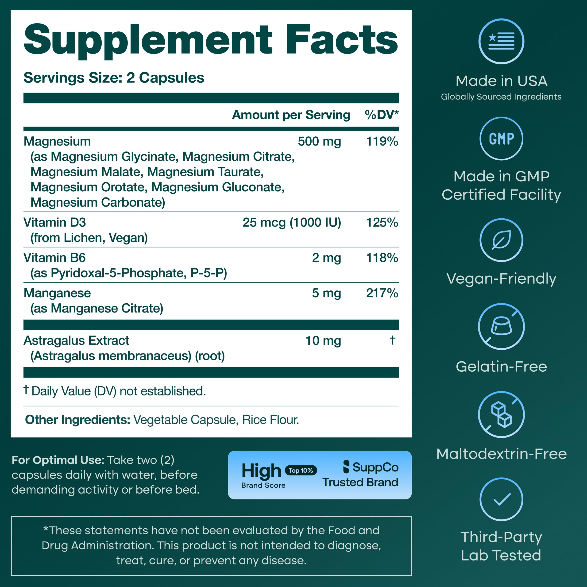 High Absorption Magnesium Glycinate Complex 500mg, 7-in-1 with Vegan D3 | Oxide-free and filler-free, 7 bioavailable forms including glycinate, citrate & malate for sleep, cramps & stress, vegan, USA