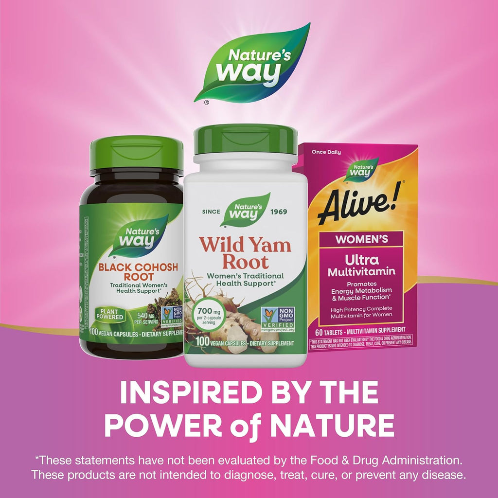 Buy now Nature's Way Wild Yam Root Capsules, Women's Traditional Health Support*, 700 mg per 2-Capsule Serving, Non-GMO Project Verified, 100 Vegan Capsules (Packaging May Vary) at indiglob india