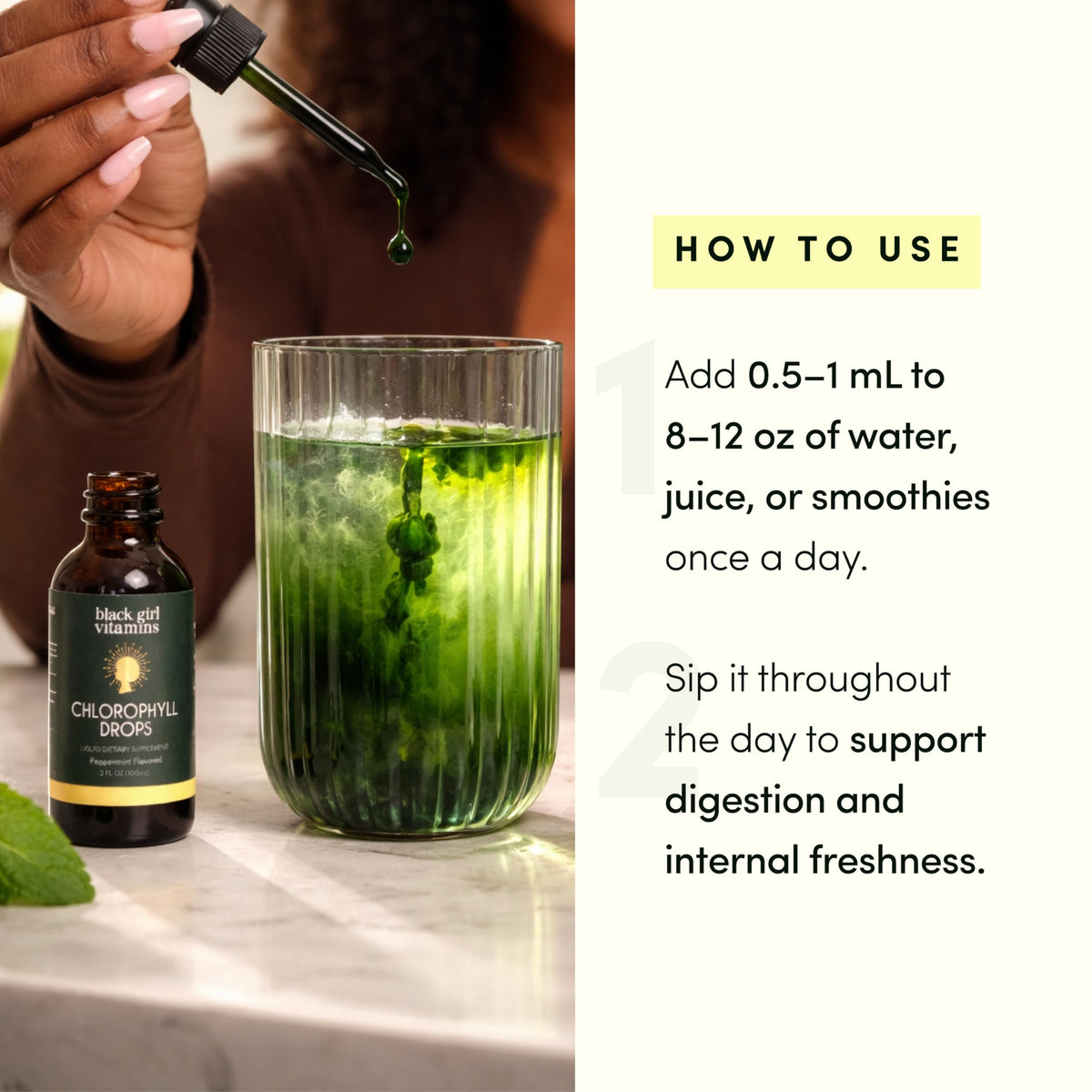 Black Girl Vitamins Liquid Chlorophyll Drops – Mulberry Leaf + Chlorophyllin with Peppermint, Vegan Liquid Concentrate, Supports Digestive Comfort & Healthy-Looking Skin (4-Month Supply)