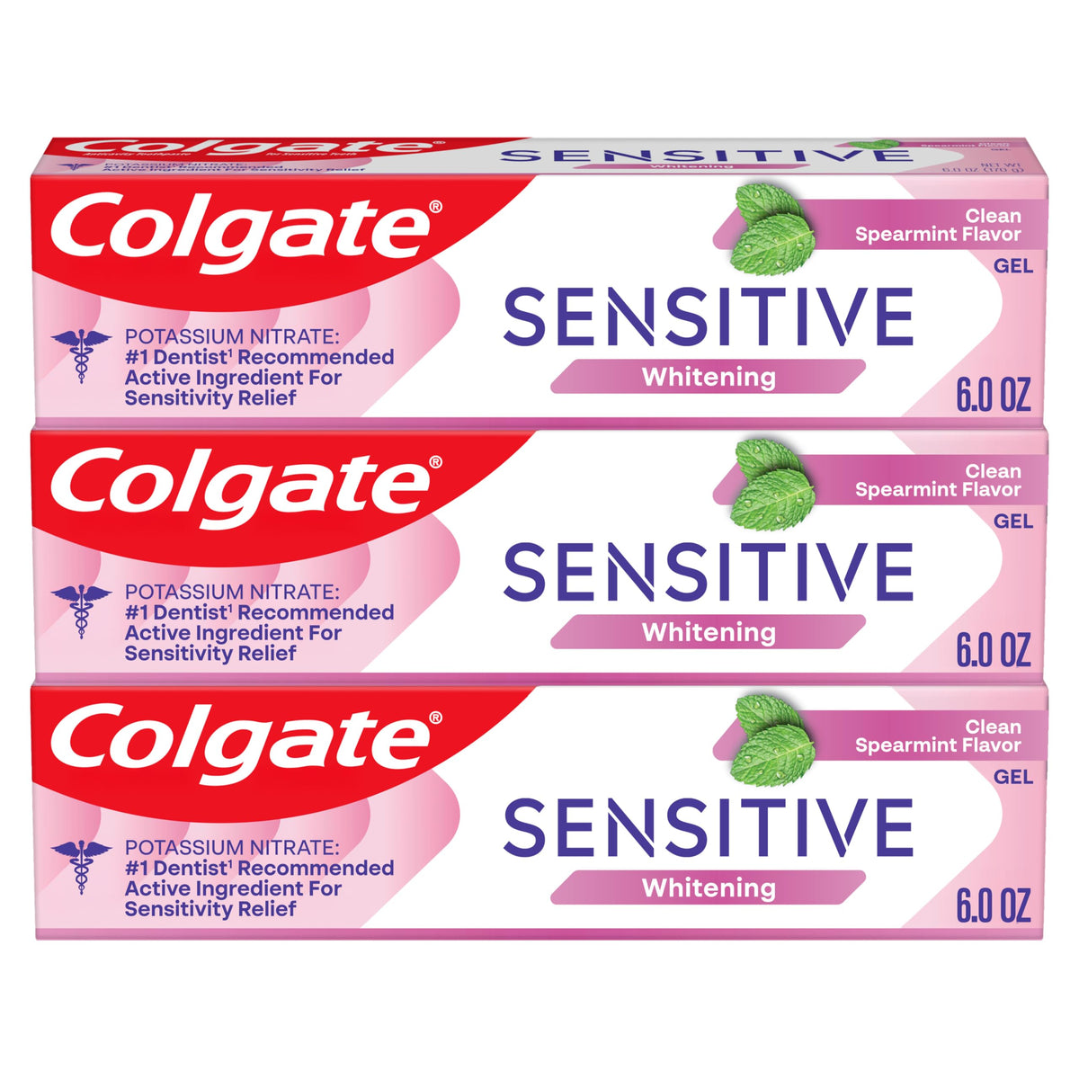 Colgate Whitening Sensitive Toothpaste Gel, Clean Spearmint, 3 Pack, 6 oz