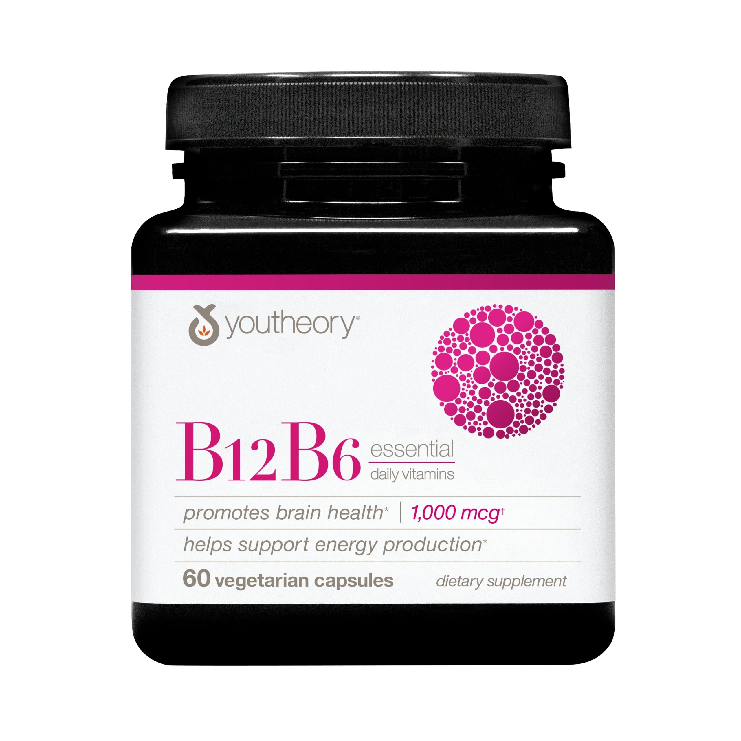 Youtheory B12B6 Liquid, Raspberry Flavor, 1oz Packet, 12 Count | Daily Energy and Brain Support*, Vitamin B12 and B6, Tasty Single-Serving Packs, Vegan, Dairy, Soy, and Gluten-Free