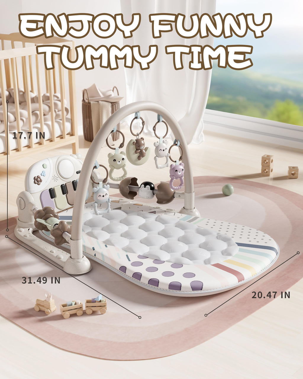Jovow Baby Gym Mat with Detachable Piano for Babies 0-3 6-9 12 Months