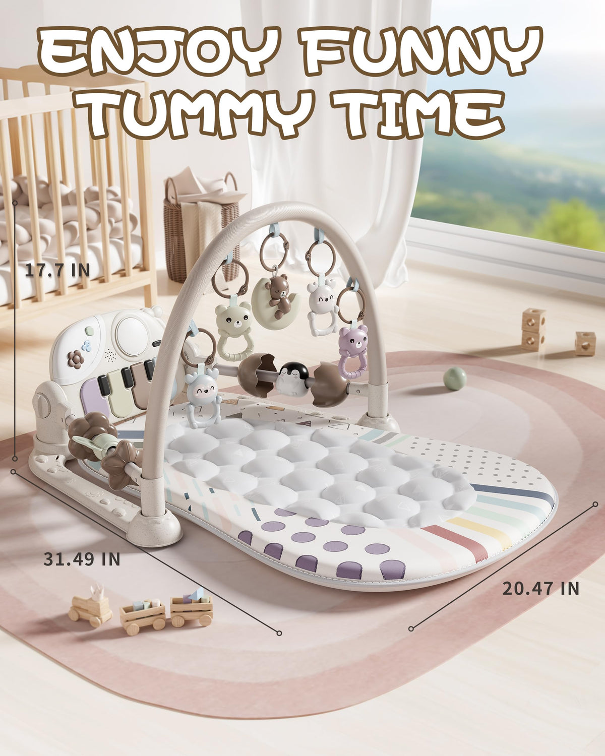 Jovow Baby Gym Mat with Detachable Piano for Babies 0-3 6-9 12 Months