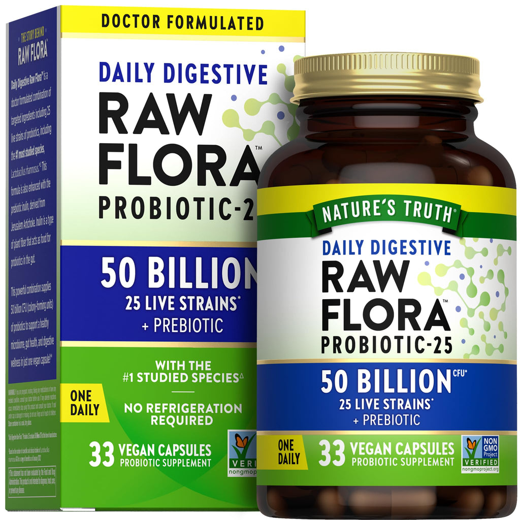 Raw Flora Probiotics with Prebiotics | 50 Billion CFU