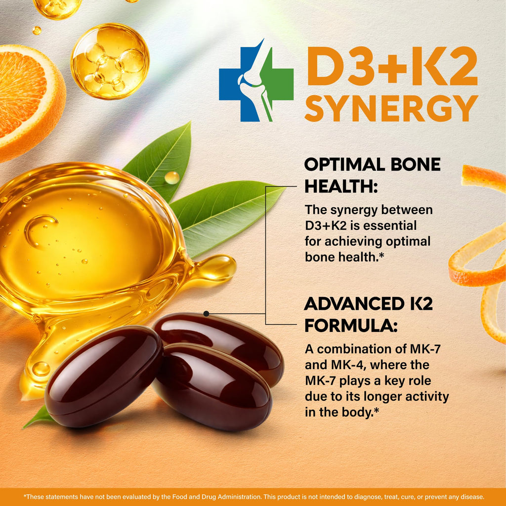 Vitamin D3 K2 - D3 10000iu & K2 120mcg - Highly Bioavailable - 120Softgels | Vitamin D3K2 + Zinc, Vitamin C & B12 - Immune & Mood Support, for Bone & Teeth Health For Men & Women - 120-Day Supply