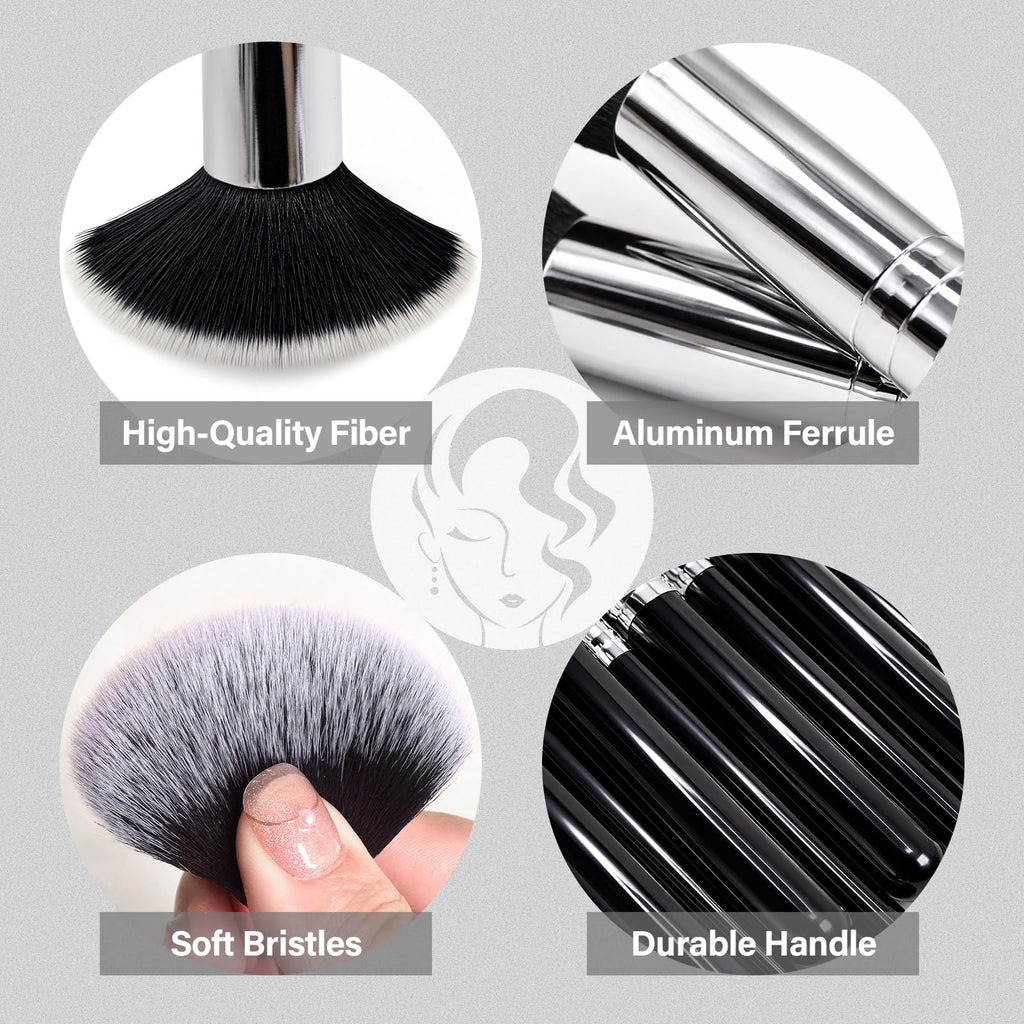 Makeup Brushes Set, Mlemle Professional 25 Pcs Makeup Kit, Include Foundation Powder Blush Concealers Eye shadows 21 Pcs Makeup Brushes and 2 Powder Puff, 2 Makeup Sponge(B01-Black)