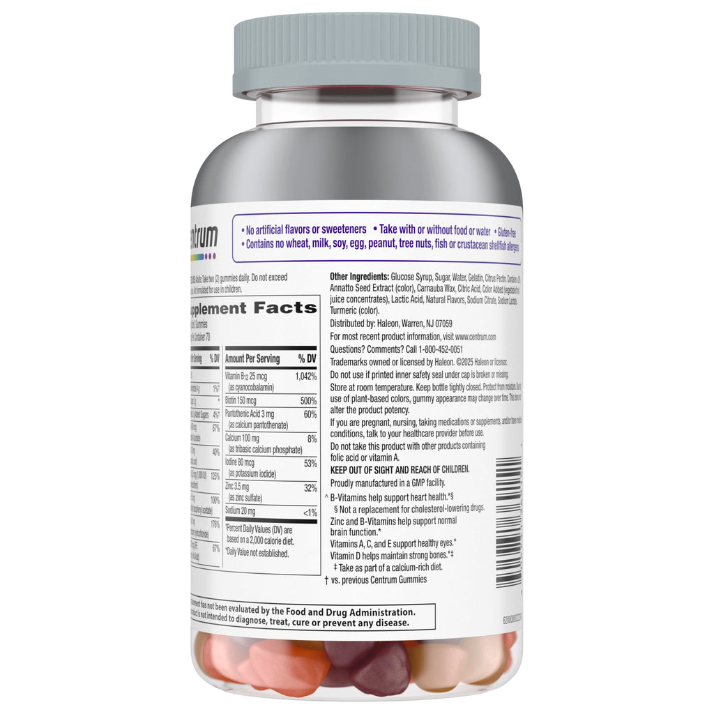 Centrum MultiGummies for Women 50 and Over, 140 Count | Contains Vitamin D3, B Vitamins, Calcium, and Antioxidants, Non-GMO Ingredients, Supports Memory and Cognition, GLP-1 Support