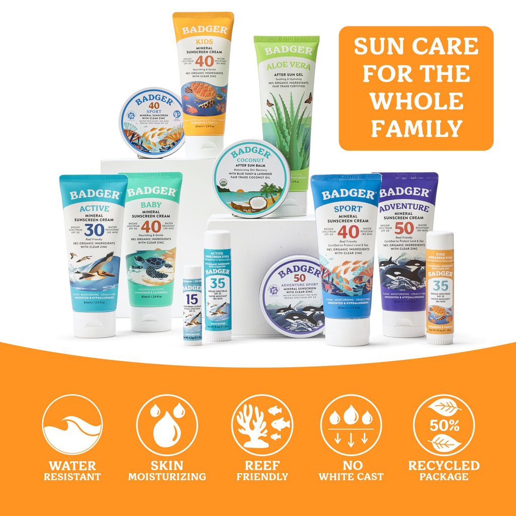 Badger Kids Mineral Sunscreen Cream SPF 40, 98% Organic Ingredients, Zinc Oxide Sunscreen for Kids Face & Body, Water Resistant, Reef Friendly, Hawaii Approved Broad Spectrum Sunblock, 2.9 fl oz
